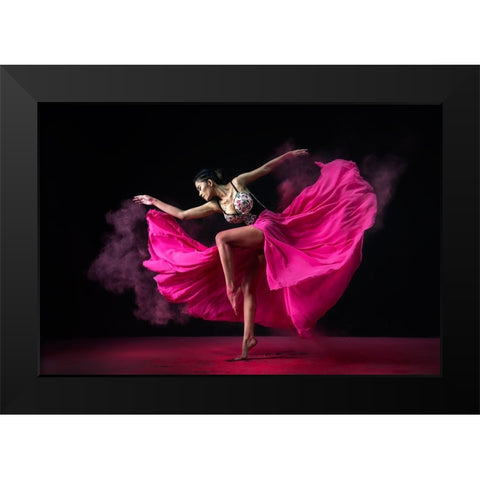 Dancing Pink Black Modern Wood Framed Art Print by Suharini, Mieke