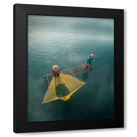 fisherman Black Modern Wood Framed Art Print with Double Matting by Octavandy
