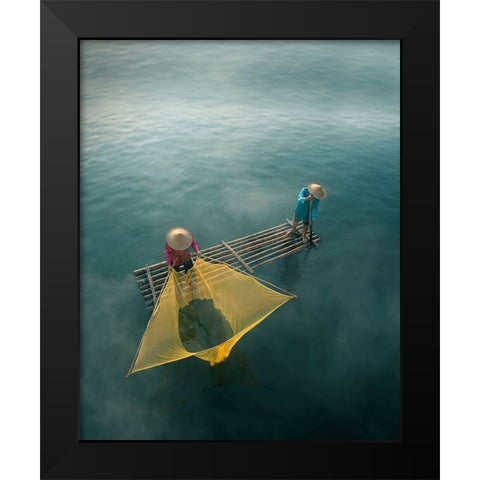 fisherman Black Modern Wood Framed Art Print by Octavandy