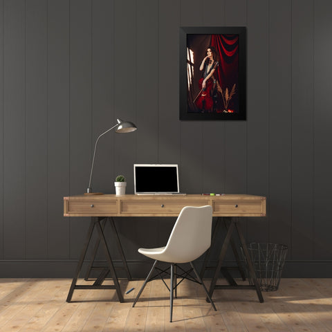 The Red Cello Black Modern Wood Framed Art Print by Bolgov (Axe), Ruslan