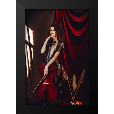 The Red Cello Black Modern Wood Framed Art Print by Bolgov (Axe), Ruslan