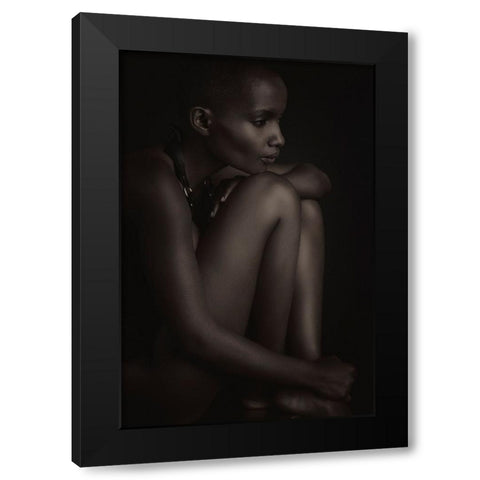 Pensive Black Modern Wood Framed Art Print with Double Matting by Slotboom, Jan