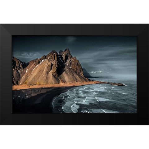 Ocean waves Black Modern Wood Framed Art Print by (David) Dai, Wei