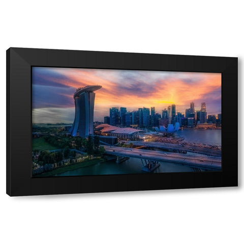 Marina Bay Black Modern Wood Framed Art Print by Yang, Jianping