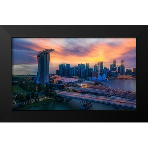 Marina Bay Black Modern Wood Framed Art Print by Yang, Jianping