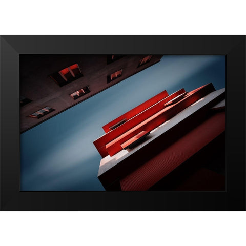 Red Black Modern Wood Framed Art Print by Ajkabajka