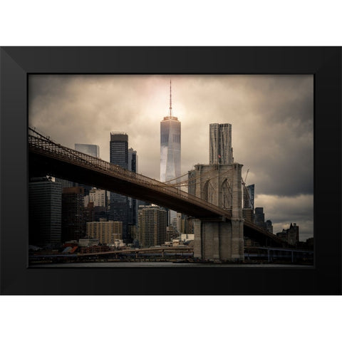 New York Skyline Black Modern Wood Framed Art Print by Fahmy, Ahmed