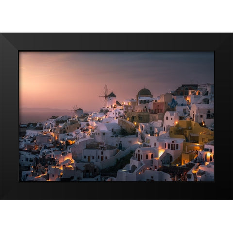 Oia Black Modern Wood Framed Art Print by Mathur, Sandeep
