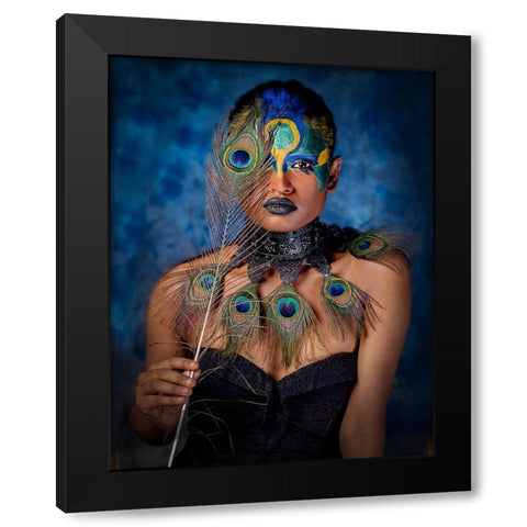 Feather Eye Black Modern Wood Framed Art Print by Chattopadhyay, Debasish