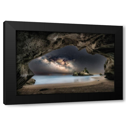 In the cave with starry sky Black Modern Wood Framed Art Print by Suzuki, Daiki