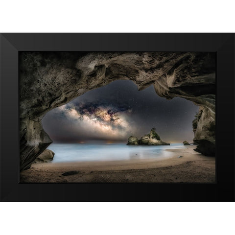 In the cave with starry sky Black Modern Wood Framed Art Print by Suzuki, Daiki
