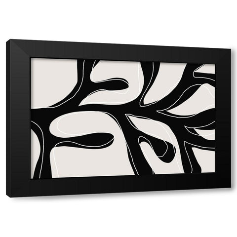 Abstract Twig Black And White Black Modern Wood Framed Art Print by Uplusmestudio