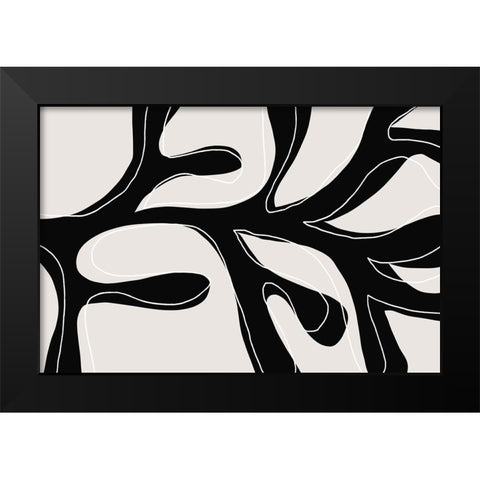 Abstract Twig Black And White Black Modern Wood Framed Art Print by Uplusmestudio
