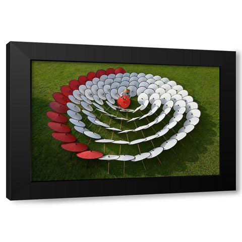 Red A White Umbrellas Black Modern Wood Framed Art Print by Aditya, Rawisyah