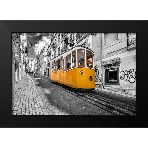 Funicular Bairro Alto Black Modern Wood Framed Art Print by Kreiten, Mike