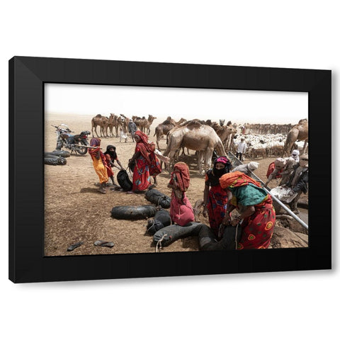 So Much ActIVity Around The Well At Borkou Desert-Tchad Black Modern Wood Framed Art Print with Double Matting by Molina, Elena
