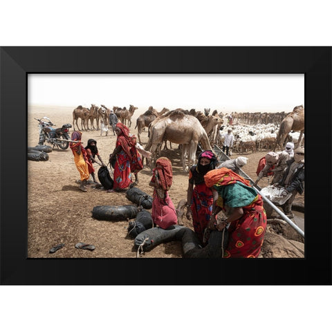 So Much ActIVity Around The Well At Borkou Desert-Tchad Black Modern Wood Framed Art Print by Molina, Elena