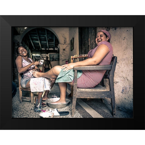 Pedicure In Santiago The Cuba Black Modern Wood Framed Art Print by Alcalay, Eyal