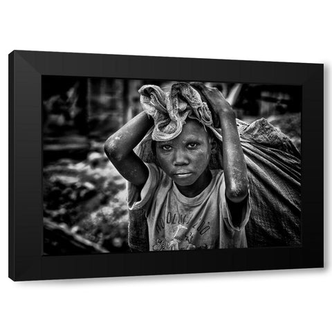 Child Working On Construction In The Streets Of Juba - South Sudan Black Modern Wood Framed Art Print with Double Matting by Inazio Kuesta, Joxe
