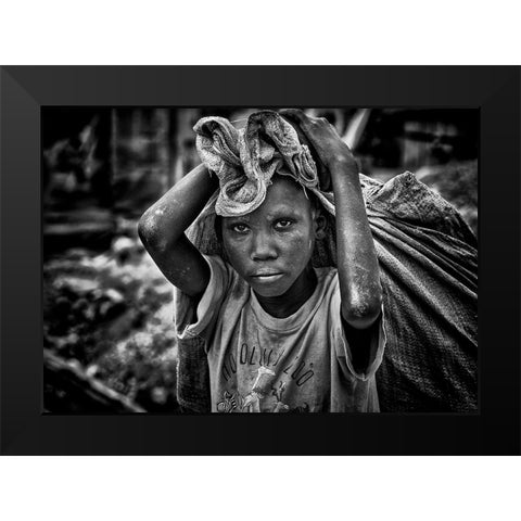 Child Working On Construction In The Streets Of Juba - South Sudan Black Modern Wood Framed Art Print by Inazio Kuesta, Joxe