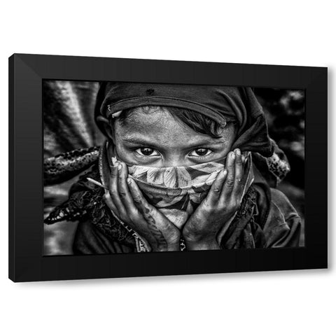 Rohingya Refugee Girl - Bangladesh Black Modern Wood Framed Art Print by Inazio Kuesta, Joxe