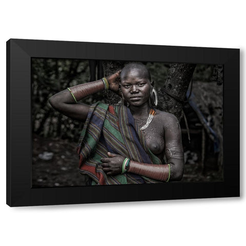 Surmi Tribe Woman - Ethiopia Black Modern Wood Framed Art Print with Double Matting by Inazio Kuesta, Joxe