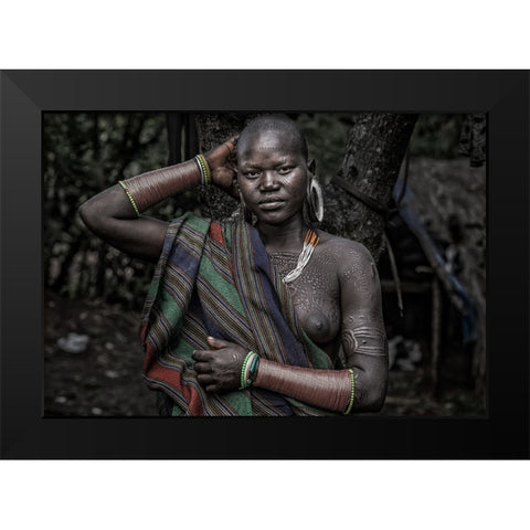 Surmi Tribe Woman - Ethiopia Black Modern Wood Framed Art Print by Inazio Kuesta, Joxe