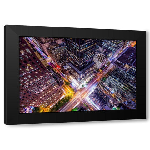 Electrify II - New York City Night Trails Black Modern Wood Framed Art Print with Double Matting by Harriman, Toby