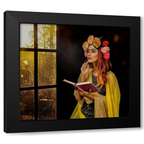 Lady By The Window Black Modern Wood Framed Art Print with Double Matting by Chattopadhyay, Debasish