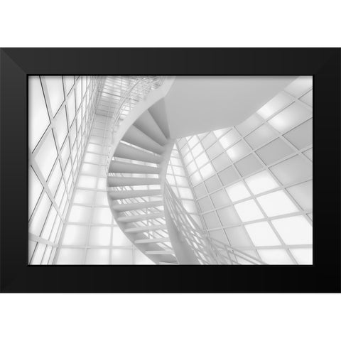 Stairs in White Black Modern Wood Framed Art Print by Bauer, Andreas