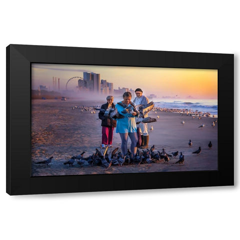 Bird Feeders Black Modern Wood Framed Art Print by Yang, Jianping