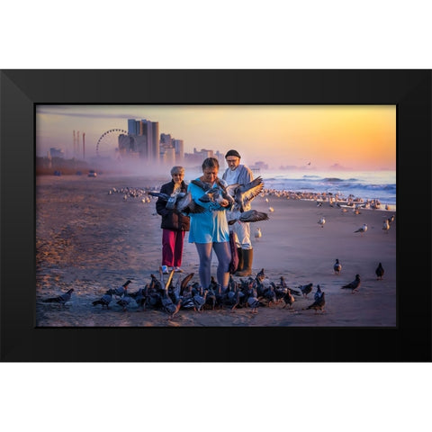 Bird Feeders Black Modern Wood Framed Art Print by Yang, Jianping