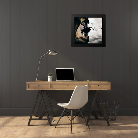 La Maison des Corbeaux Black Modern Wood Framed Art Print by Hossameldin, Hany