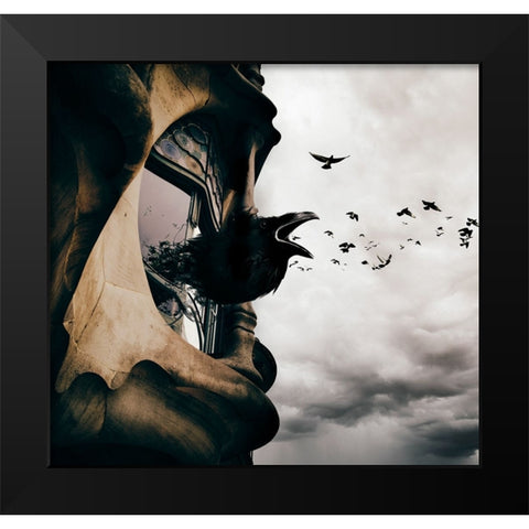 La Maison des Corbeaux Black Modern Wood Framed Art Print by Hossameldin, Hany