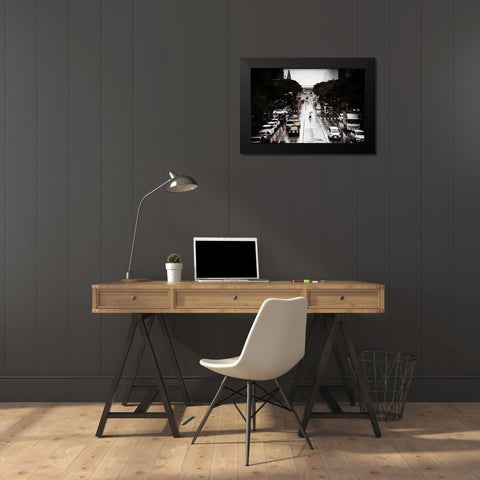 Rainy Day-Yokohama Black Modern Wood Framed Art Print by Kiri, Reiko