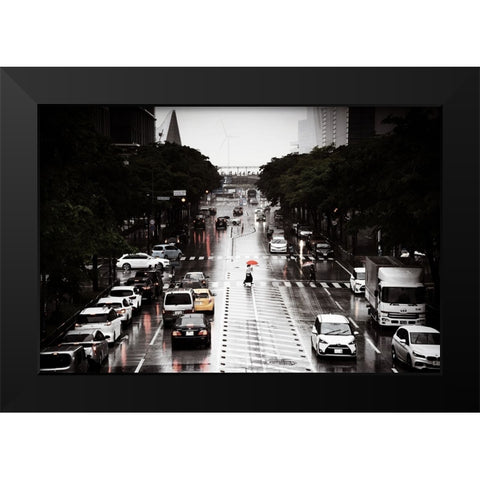 Rainy Day-Yokohama Black Modern Wood Framed Art Print by Kiri, Reiko