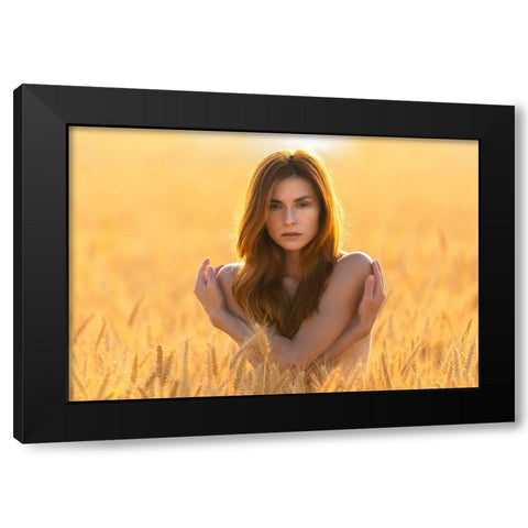Wheat And Isabella Black Modern Wood Framed Art Print with Double Matting by Waldmann, Shlomo