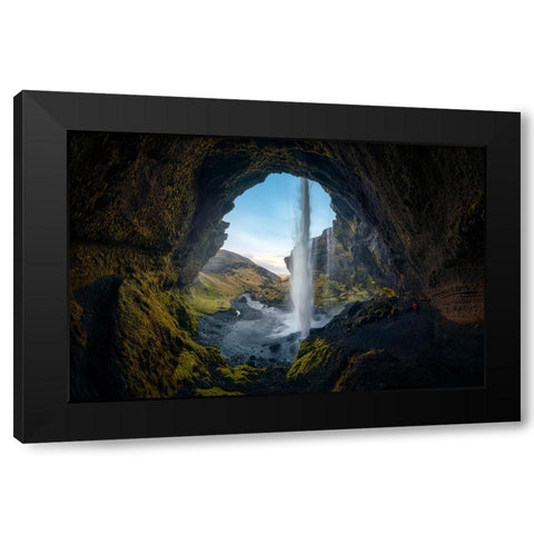 Kvernufoss I Black Modern Wood Framed Art Print with Double Matting by Lopez, Bartolome