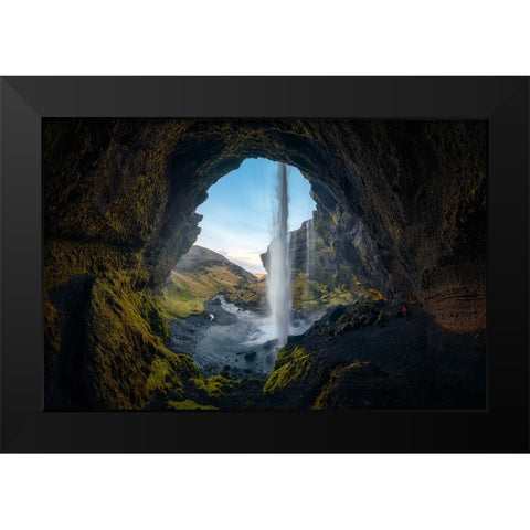 Kvernufoss I Black Modern Wood Framed Art Print by Lopez, Bartolome