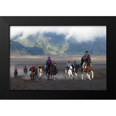 Horse Rider Black Modern Wood Framed Art Print by Suhardjo, Lisdiyanto