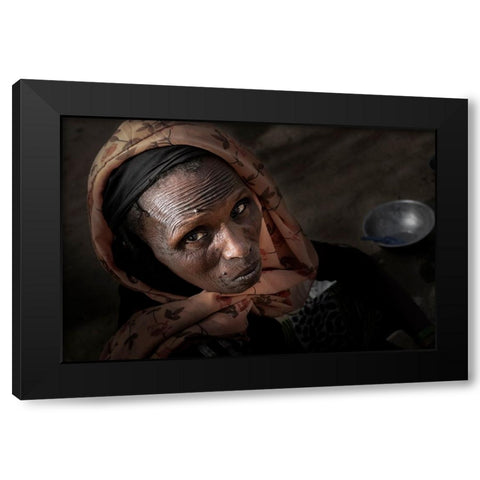 Elder At Niergui Refugee Camp-Tchad Black Modern Wood Framed Art Print by Molina, Elena