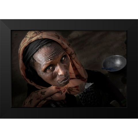 Elder At Niergui Refugee Camp-Tchad Black Modern Wood Framed Art Print by Molina, Elena
