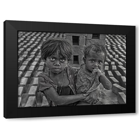 Siblings Black Modern Wood Framed Art Print by Das, Mousumi