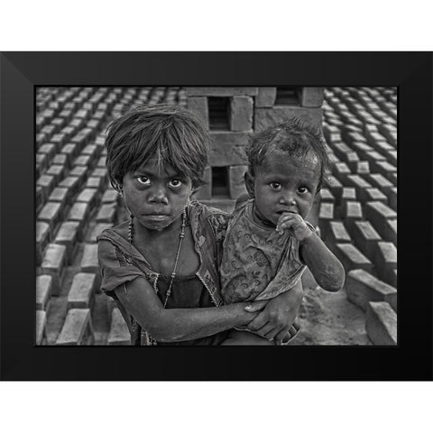 Siblings Black Modern Wood Framed Art Print by Das, Mousumi