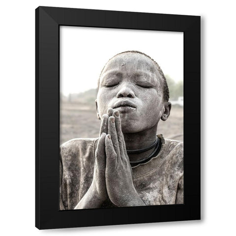 Praying Black Modern Wood Framed Art Print with Double Matting by Molina, Elena