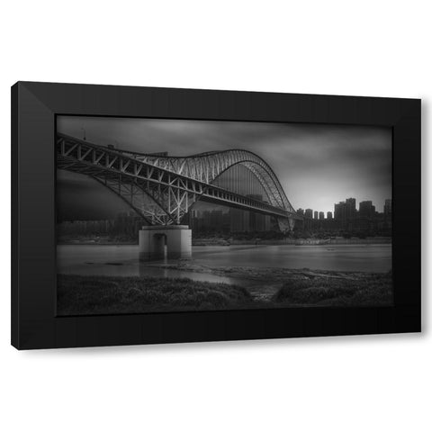Chaotianmen Bridge Black Modern Wood Framed Art Print with Double Matting by Wang, Alvin