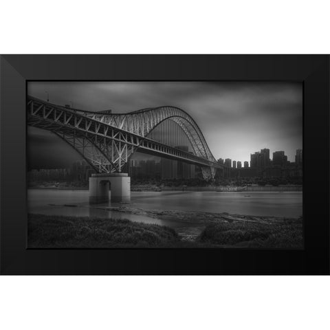 Chaotianmen Bridge Black Modern Wood Framed Art Print by Wang, Alvin