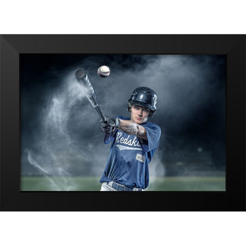 Baseballhit Black Modern Wood Framed Art Print by Egger, Marcel