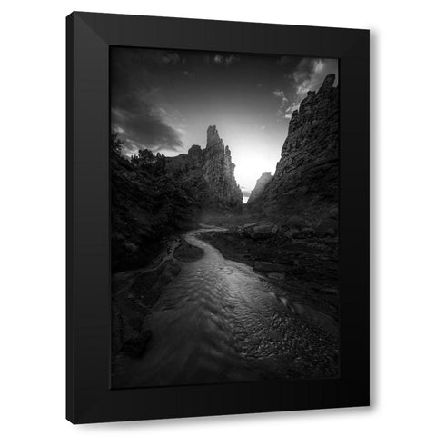Onion Creek Black Modern Wood Framed Art Print with Double Matting by P., Ruiqing