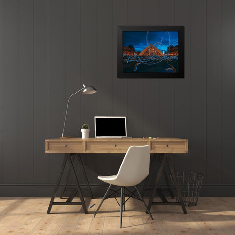 Light Painting At Louvre Museum Black Modern Wood Framed Art Print by Amir